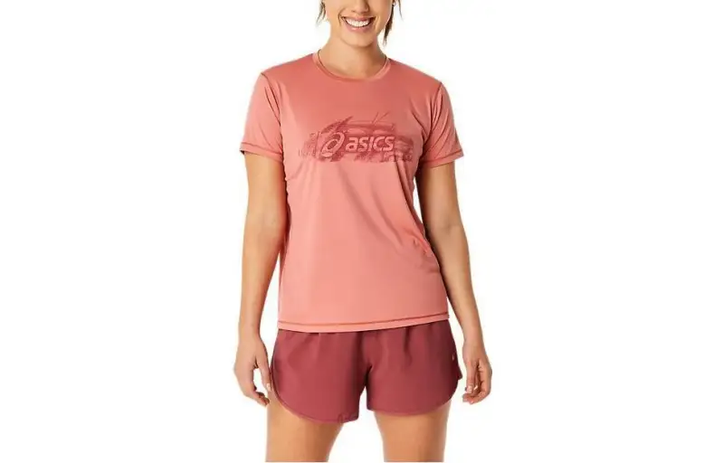 ASICS Training Core Cream T Shirts Women's Pink Crew Neck Moderate Straight Fit