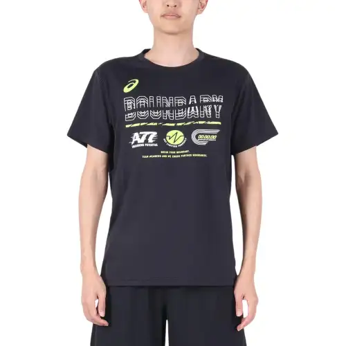 ASICS T Shirts Men's Black Crew Neck A Line