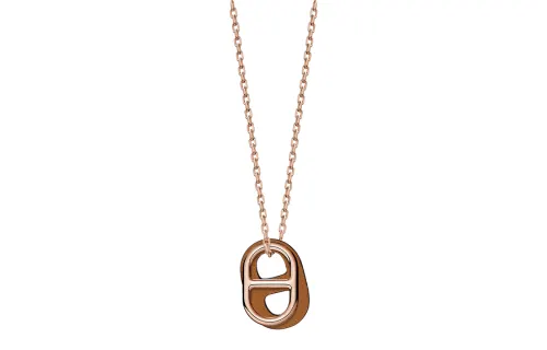 HERMES O'Maillon Calfskin Necklaces Men's Rose Gold/Gold Brown