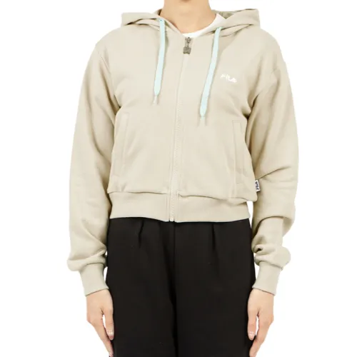 FILA Sweatshirts Women's Beige Hooded Moderate Cardigan