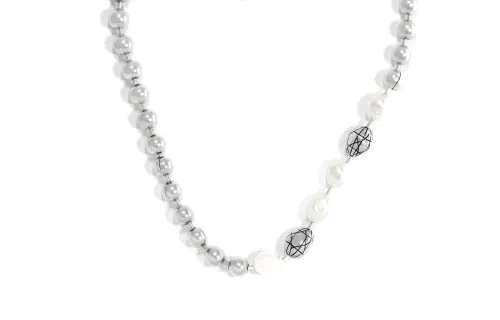 DIOR Brass, Pearl Necklaces Men's Silver