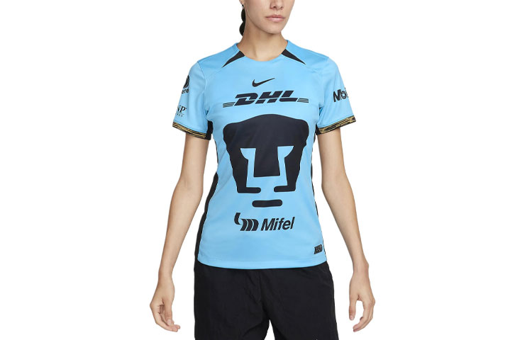 Nike Dri-FIT Letter Printed Round Neck Short Sleeve Football Jersey 2023/24 Season National Autonomous University Cougars Women's Blue