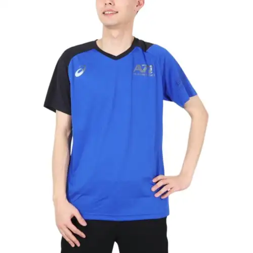 ASICS T Shirts Men's Blue V Neck