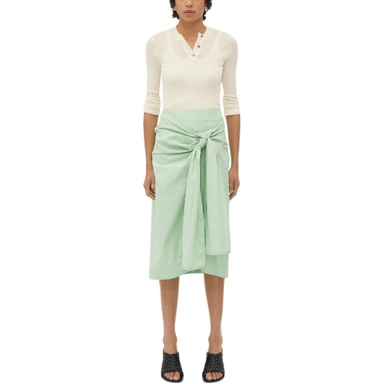 Bottega Veneta Compact Cotton Skirt With Knot Detail Casual Long Skirt Women's Green