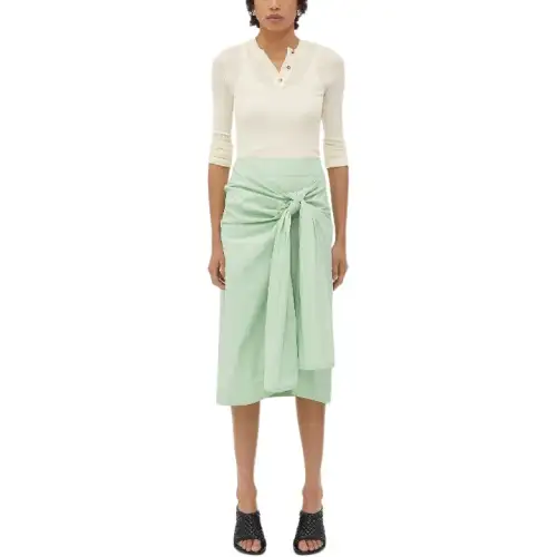 Bottega Veneta Compact Cotton Skirt With Knot Detail Casual Long Skirt Women's Green