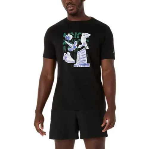 ASICS T Shirts Men's Black Crew Neck Moderate Straight Fit