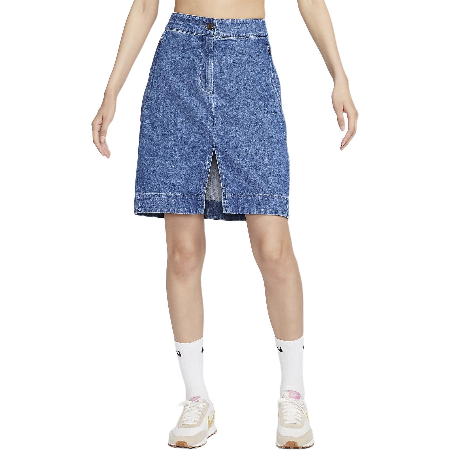 Nike Sportswear solid color skirt slit zipper denim skirt for women medium blue