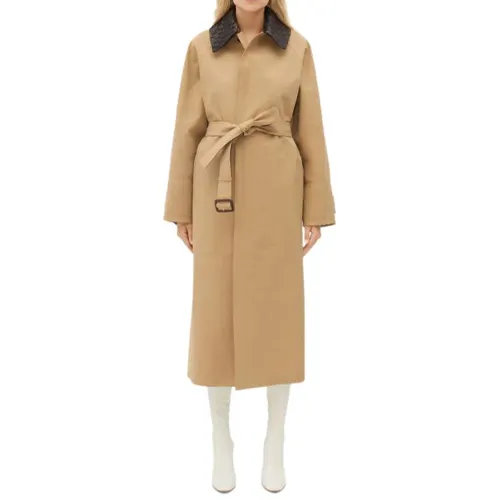 Bottega Veneta Cotton Trench With Intrecciato Collar Trench Coat Women's Khaki