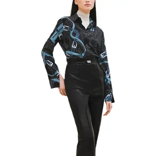 HERMES Shirts Women's Black Lapel Moderate Other