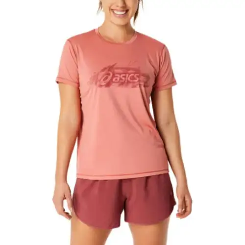 ASICS T Shirts Women's Red Crew Neck Moderate Straight Fit