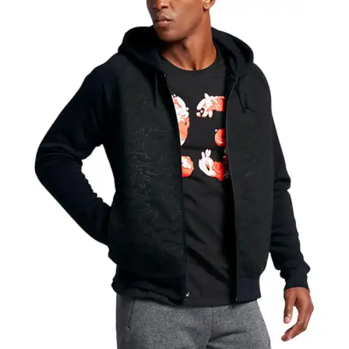 Jordan 3 FLEECE Comfortable Zippers Fleece Lined Hood Jacket Men's Black
