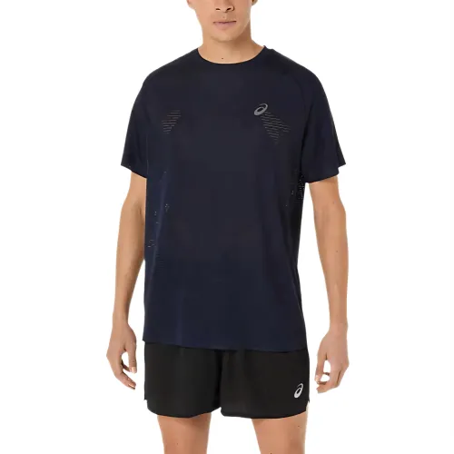 ASICS Metarun T Shirts Men's Dark Blue Crew Neck Moderate Straight Fit