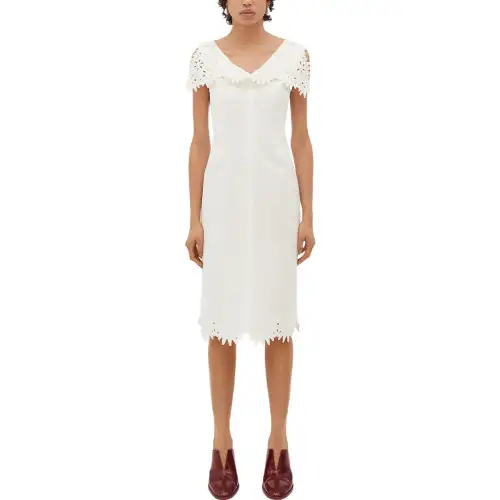 Bottega Veneta English Embroidery Viscose And Silk Dress Short Sleeved Dress Women's White
