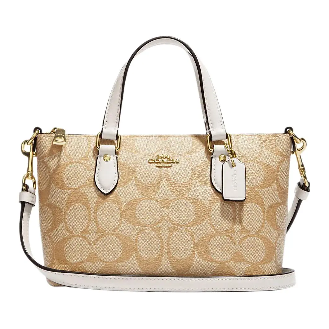 COACH Gallery Canvas With Leather Handbag, Shoulder Bag, Crossbody Bag Small Women's Khaki & White