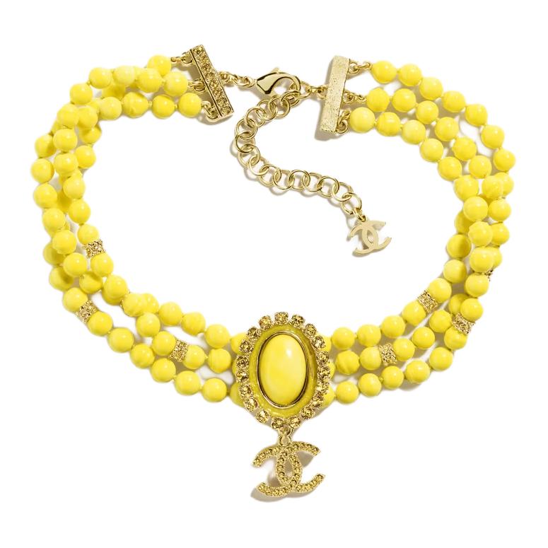 CHANEL 24A Metal Necklaces Unisex Yellow