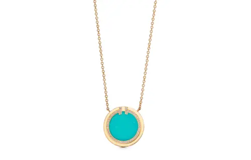 Tiffany & CO. 2010s 18K yellow gold T Circle agate and diamond necklace