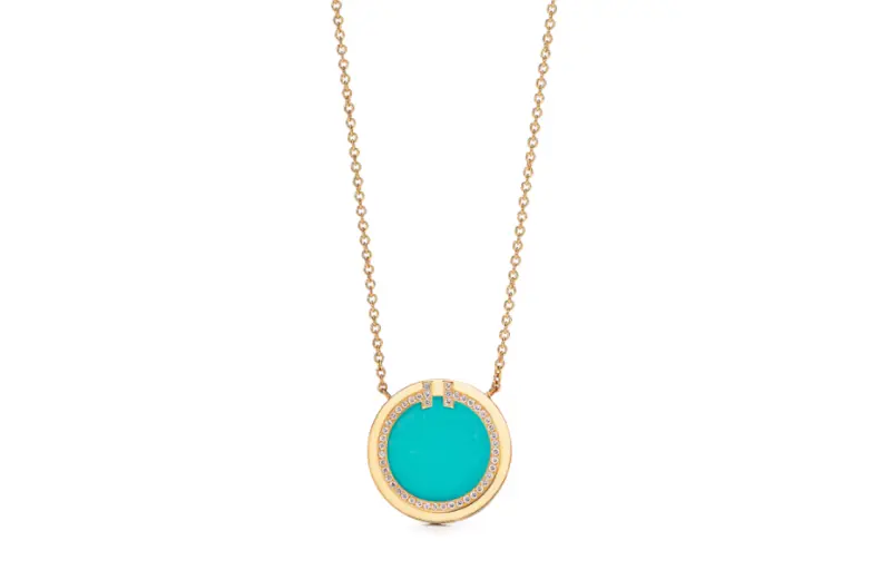 Tiffany & CO. 2010s 18K yellow gold T Circle agate and diamond necklace