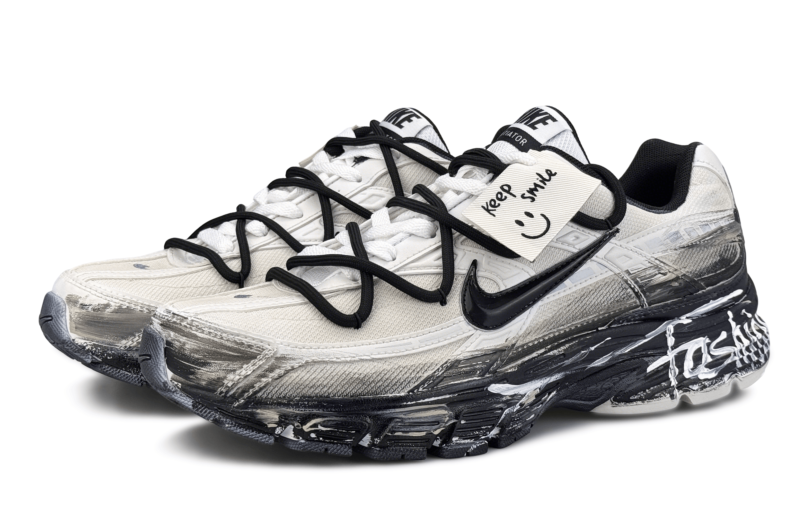 Nike Initiator Cushioning Breathable Support Cushioning Breathable Support Low top Running Shoes Men’s Black White Gray