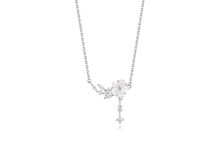 TRUE ME 999 Silver With Mother of Pearl Zircon Necklaces Women's