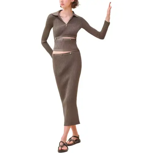 HERMES SS24 Long Sleeved Dress Women's Gray