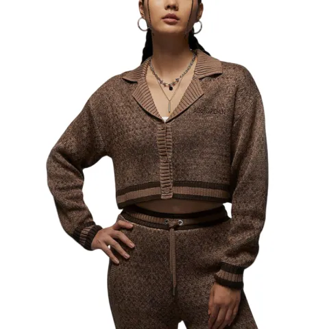 Jordan Sweaters Women's Khaki Lapel Moderate Cardigan