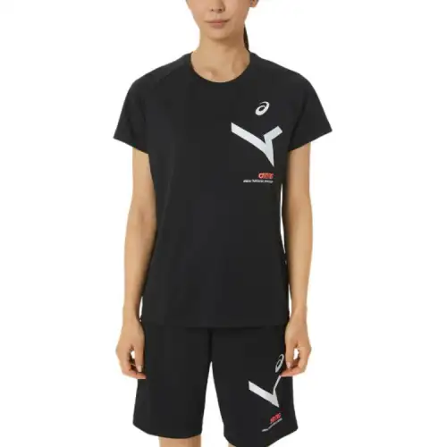 ASICS T Shirts Women's Black Crew Neck Moderate Straight Fit
