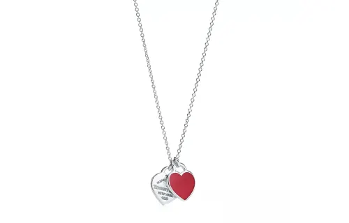 TIFFANY & CO. Tiffany Return to Tiffany Series Everlasting Love Red Double Heart Pendant 925 Silver Enamel Collarbone Necklace Women's Red