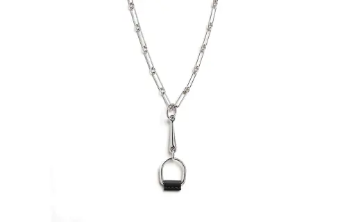 HERMES Heritage Equestre Calfskin, Metal, Palladium Plated Necklaces Unisex Silver