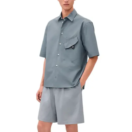 HERMES Shirts Men's Gray Lapel Moderate Other