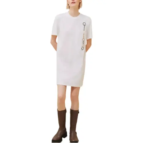 HERMES Short Sleeved Dress Women's Gray White