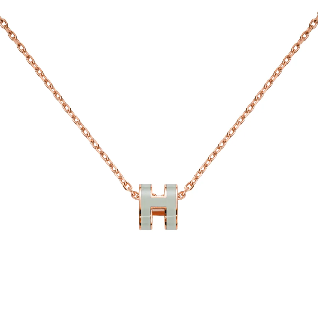 HERMES POP H Necklaces Women's Pendant Bubble Green, Chain Rose Gold