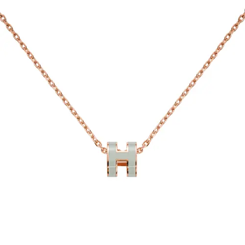HERMES POP H Necklaces Women's Pendant Bubble Green, Chain Rose Gold