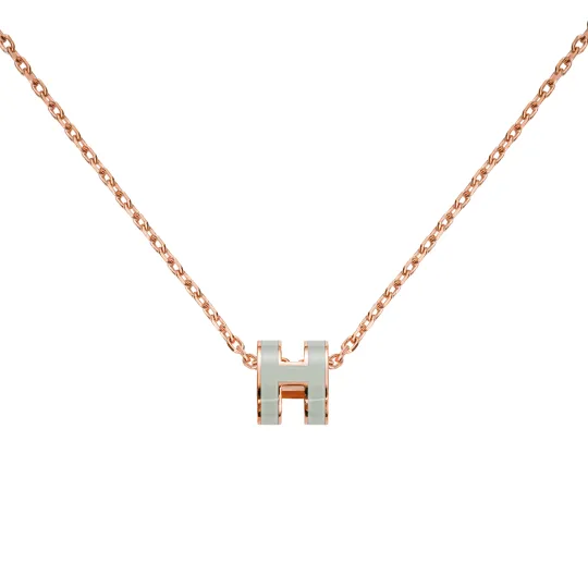 HERMES POP H Necklaces Women's Pendant Bubble Green, Chain Rose Gold