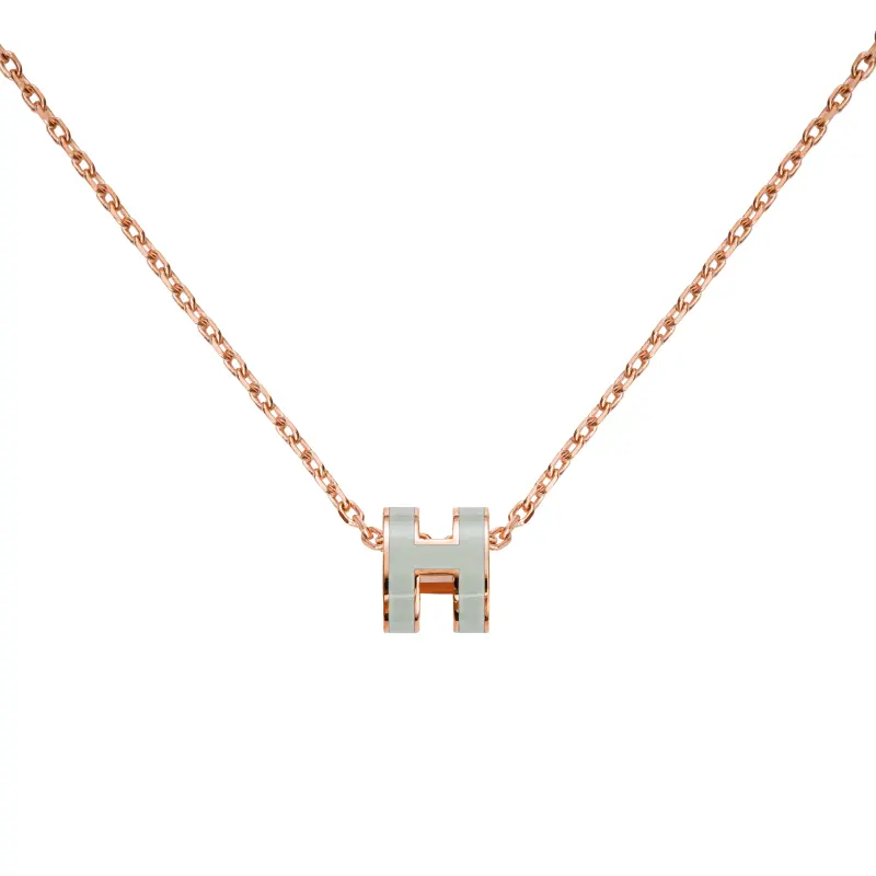 HERMES POP H Necklaces Women's Pendant Bubble Green, Chain Rose Gold