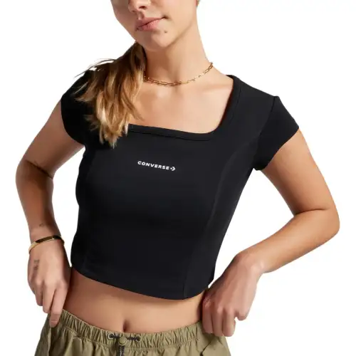 Converse T Shirts Women's Black Crew Neck Moderate Nipped In Waist