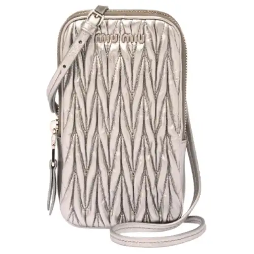 MIU MIU Matelassé Leather Crossbody Bags Mini Women's Silver