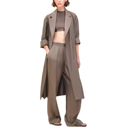 HERMES Coats Women's Gray Moderate Straight Fit