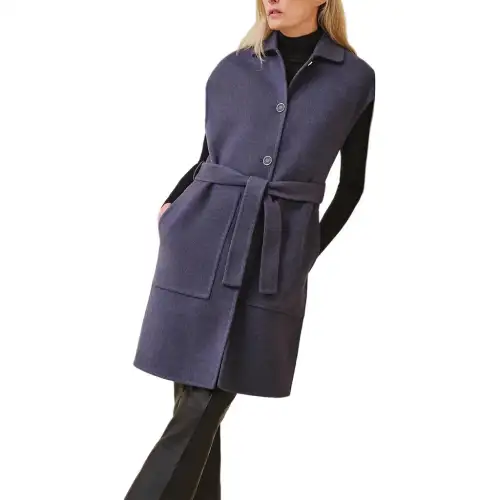 HERMES Coats Women's Blue Lapel Moderate Straight Fit