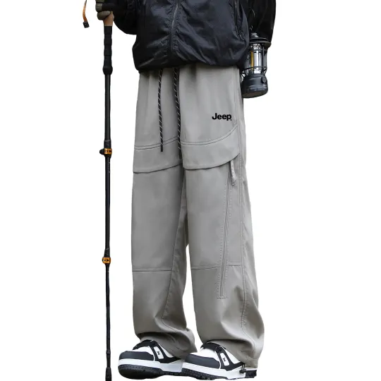 Jeep Casual Pants Unisex Thickened And Fleece Lined Wide Leg Pants