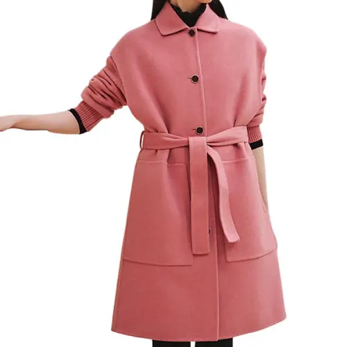 HERMES Coats Women's Pink Lapel Moderate Straight Fit