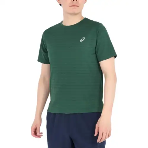 ASICS T Shirts Men's Green Crew Neck A Line