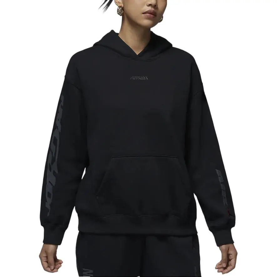 Jordan Brooklyn Fleece Letter Print Fleece Lined Hooded Fashion Comfortable Long Sleeved Sweatshirt Women's Black