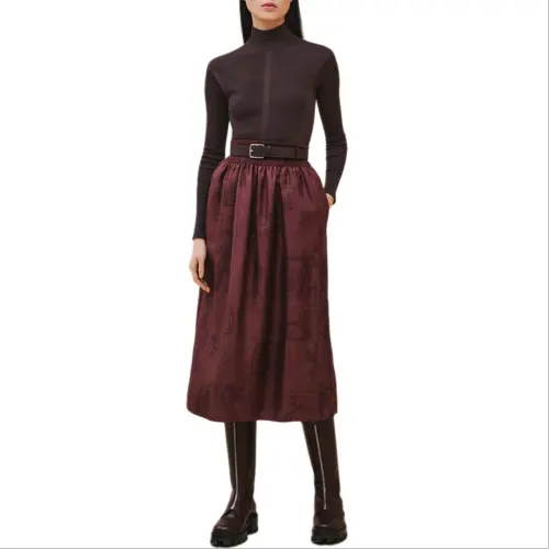 HERMES FW24 Casual Long Skirt Women's Carmine