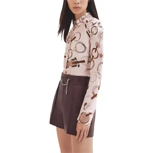 HERMES Shirts Women's Rose Pink Square Collar Moderate Shirt