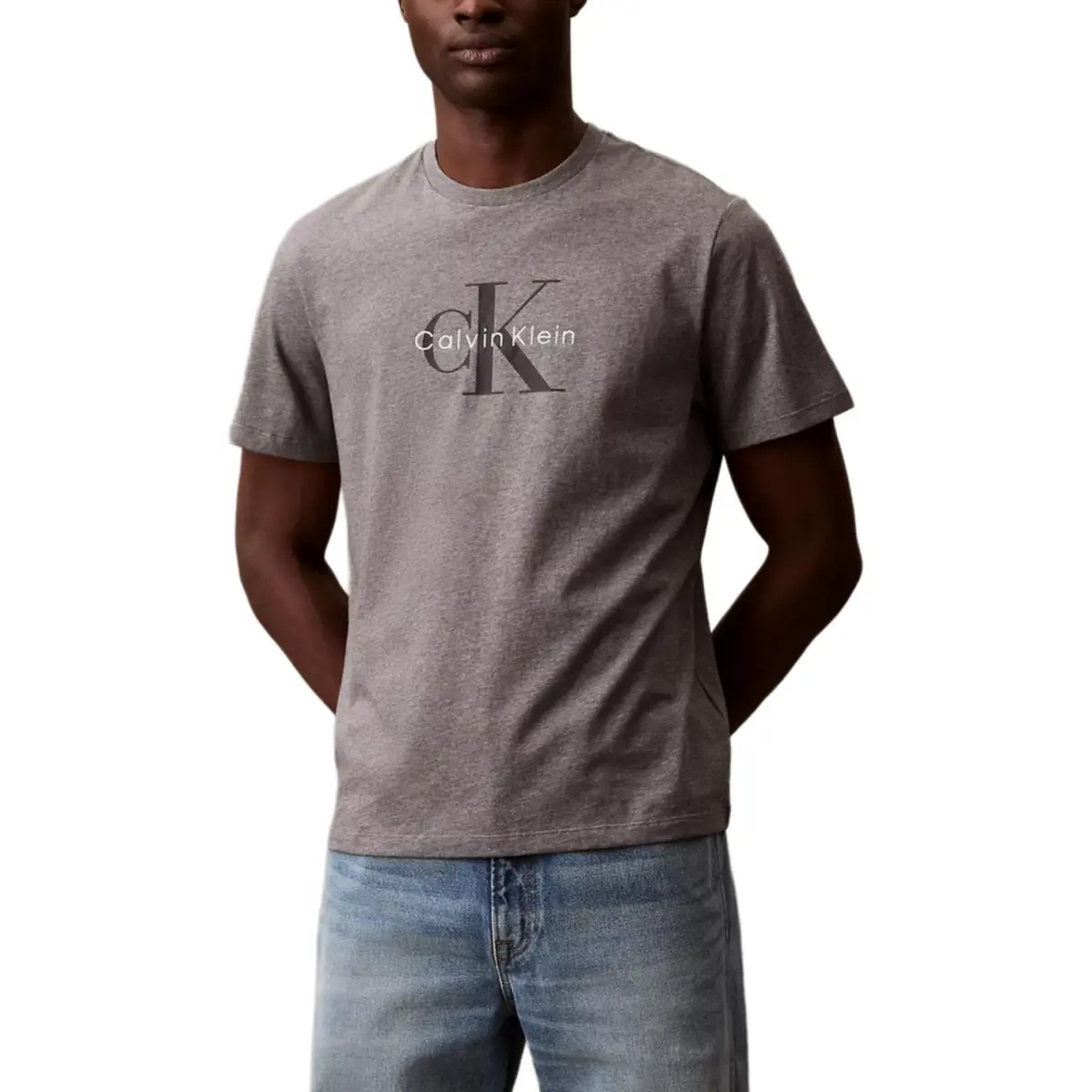 Calvin Klein T-Shirts Men's Medium Gray Mixed Color Crew Neck Moderate