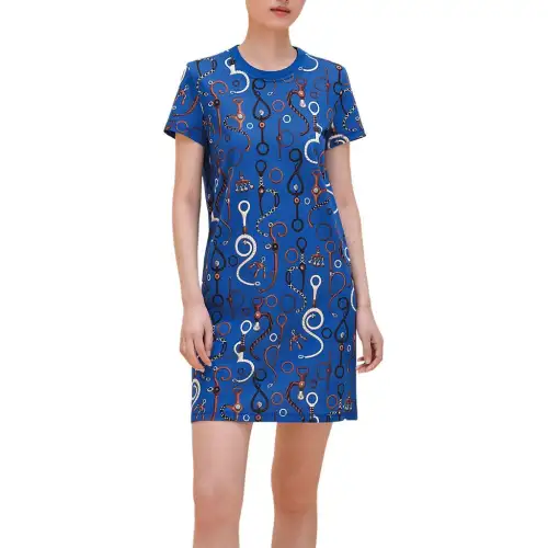 HERMES Short Sleeved Dress Women's Blue