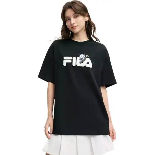 FILA T Shirts Unisex Jet Black BK Crew Neck Moderate Straight Fit