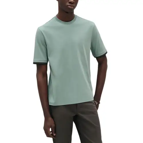 HERMES T Shirts Men's Cyan Crew Neck Moderate Straight Fit