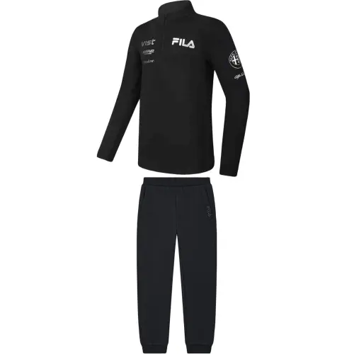FILA Stand Collar Pullover Fleece Lined Long Sleeved T Shirt With Stylish Fitted Knitted Fabric Pants Casual Sportswear