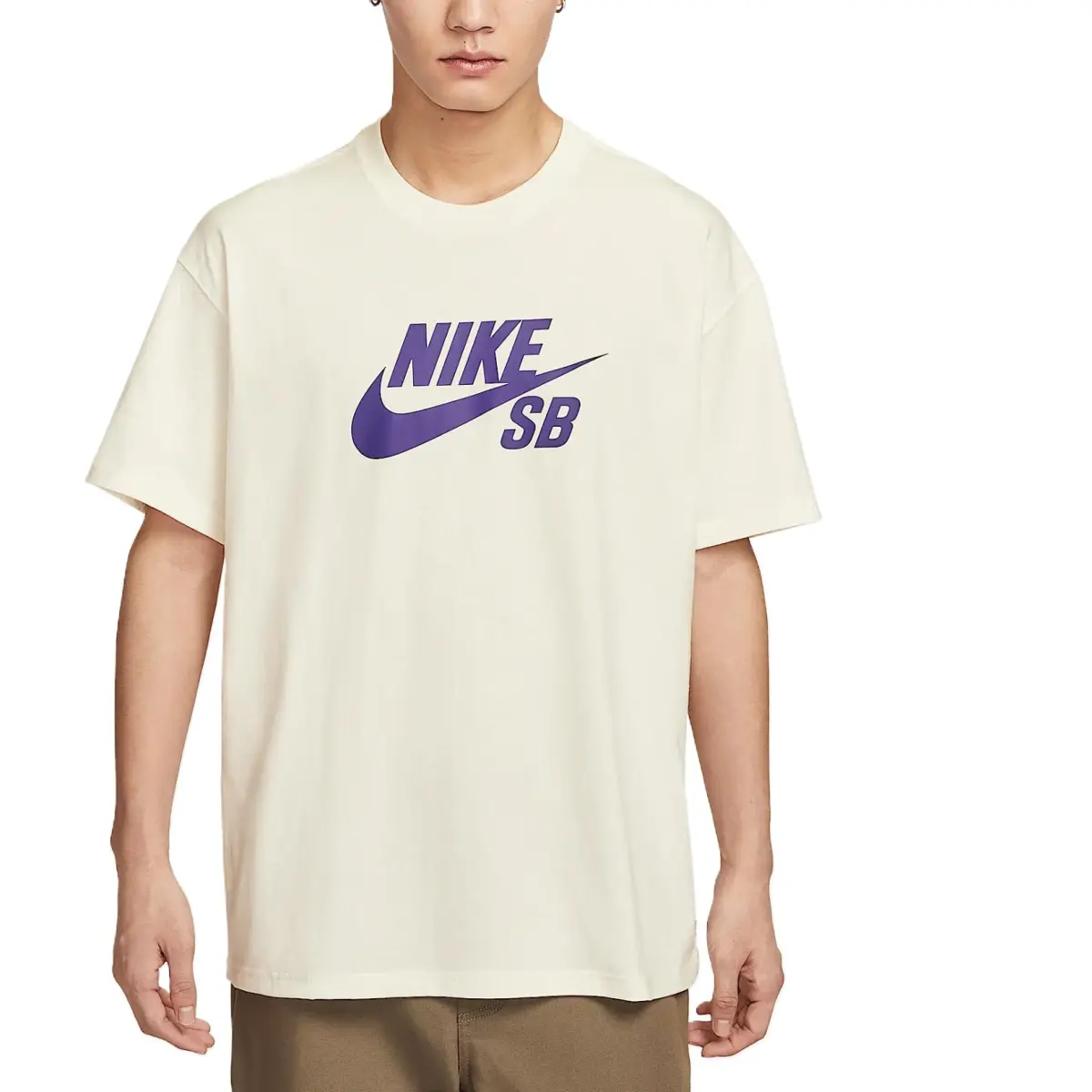 Nike T-Shirts Men's Beige Crew Neck Moderate Straight Fit